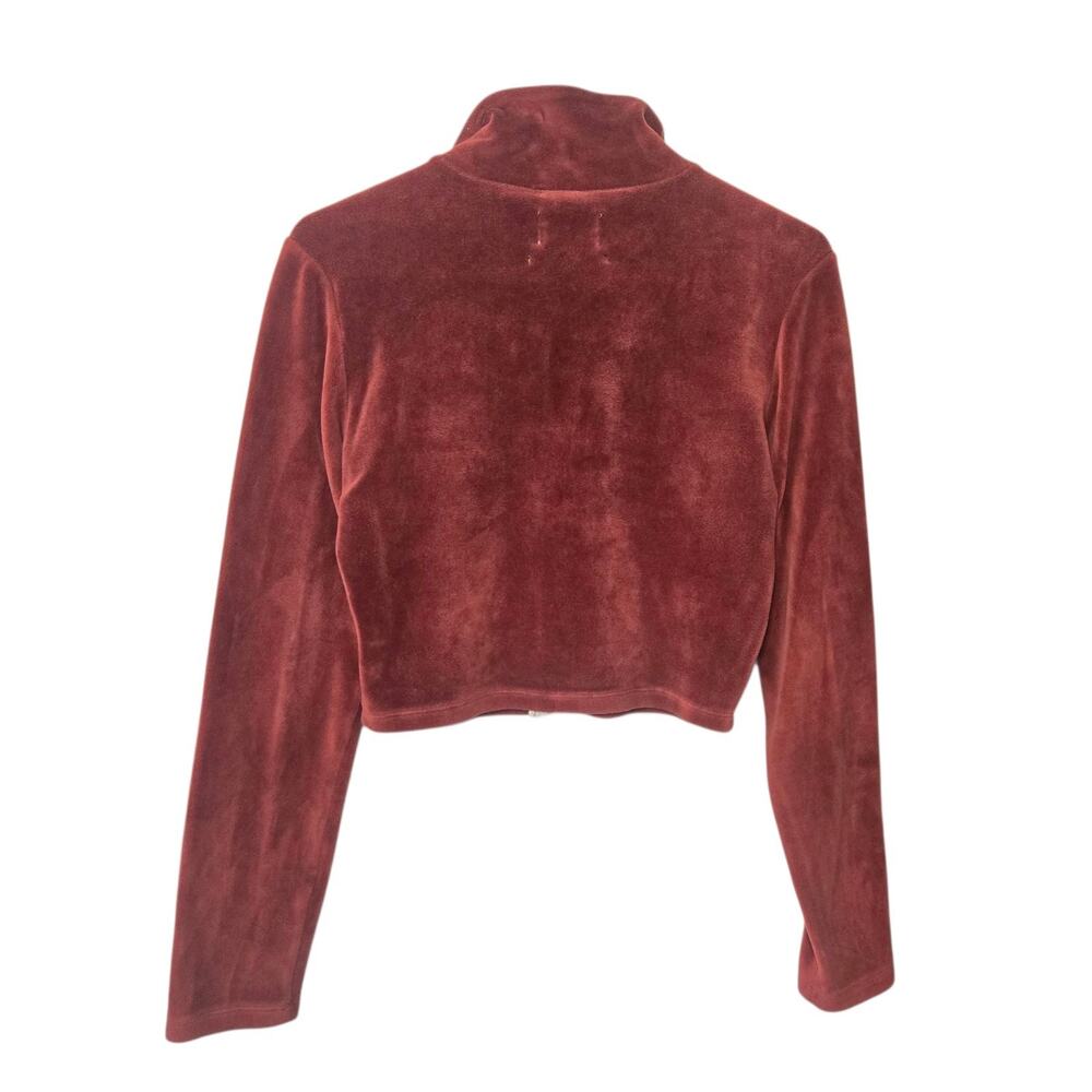 Vintage Y2K Womens‎ Velour Cropped Jacket Wine Rust Red Track Jacket Size Small - Picture 3 of 4